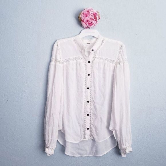 Free People Everyday Every Girl White Swiss Dot Button Down Top - Picture 2 of 8